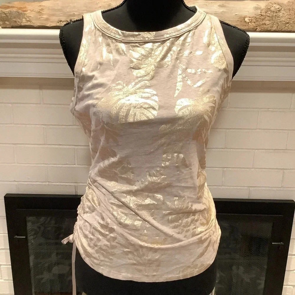 #187 Gorgeous NWT White House Black Market Gold Leaf Print Tank Sz Sm petite - Picture 1 of 5